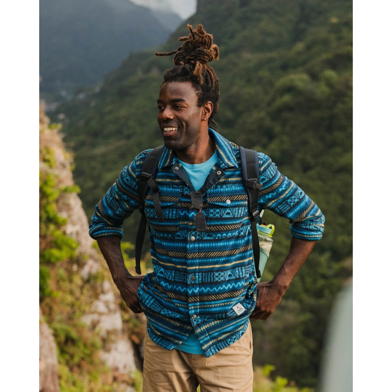 Maple Recyceltes Polar-Fleece-Hemd – Patchwork-Streifen Gezeitenblau