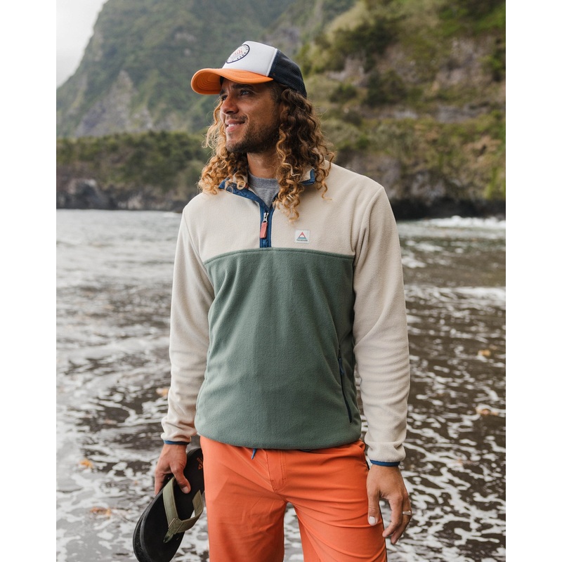 Set Off recycelter Polar 1/4 Zip Fleece – Haferflocken/ Dunkler Wald