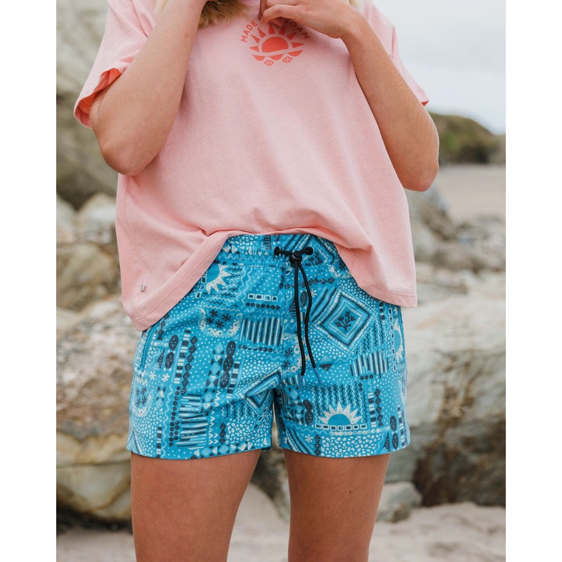 Way Out Recycelte Allzweck-Shorts – Vintage Patchwork Blau Pool