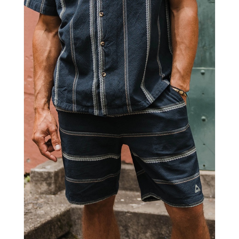 Drifter Bio-Baumwolle Jacquard Shorts – Tiefes Marine Jacquard Streifen