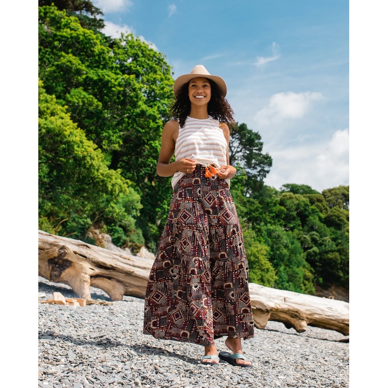 Fareway Recycelte Baumwolle Maxirock – Vintage Patchwork Schwarz/Mehrfarbig