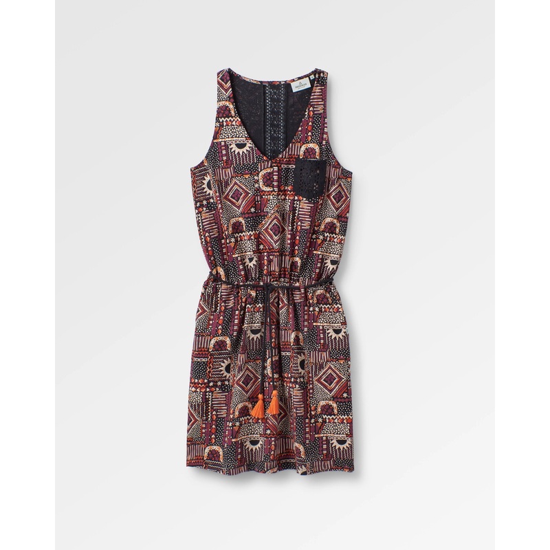 Rivergate recyceltes Baumwollkleid – Vintage Patchwork Schwarz/Mehrfarbig