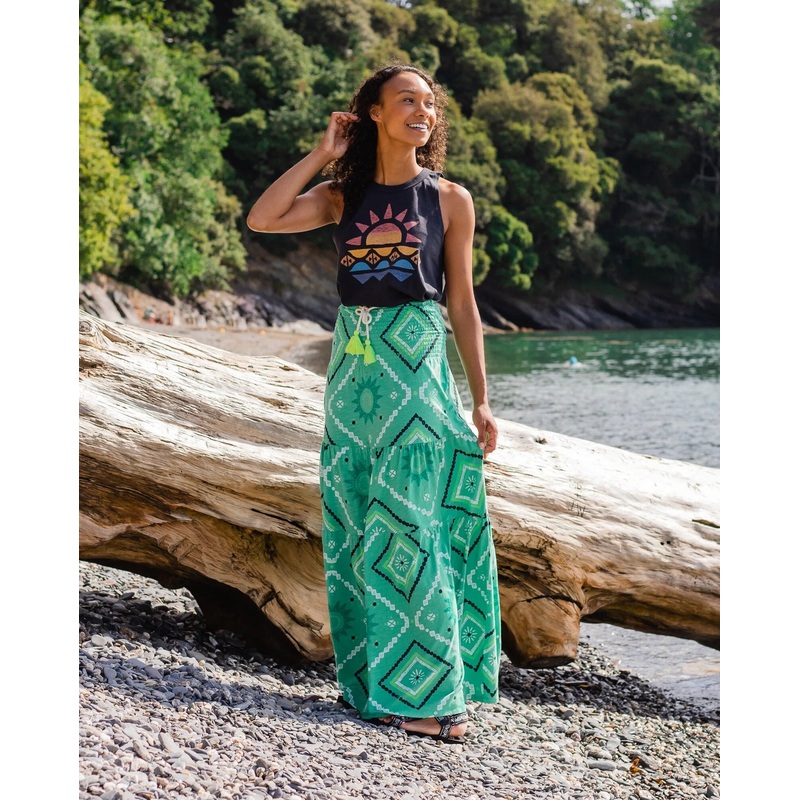 Fareway Recycelte Baumwolle Maxirock – Sonnige Grne Fichte