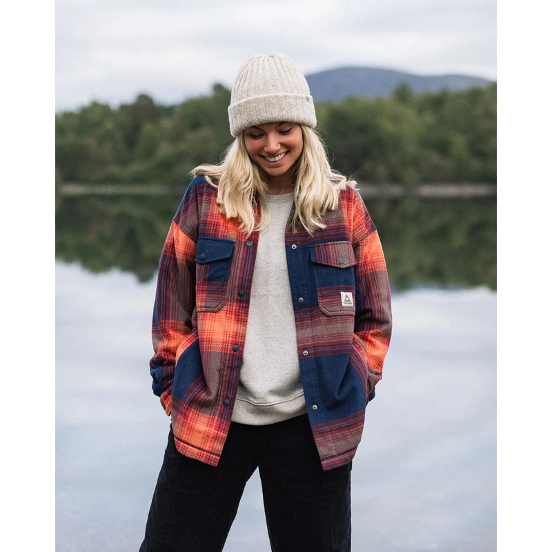 East Recyceltes Polar-Fleece-Hemd – Reiches Marineblau/ Roter Ocker Karo