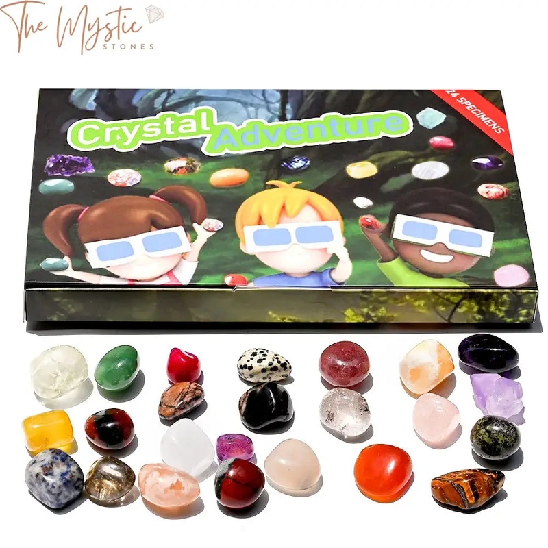 24Pcs Natural Tumbled Gemstone and Crystal Chakra Set