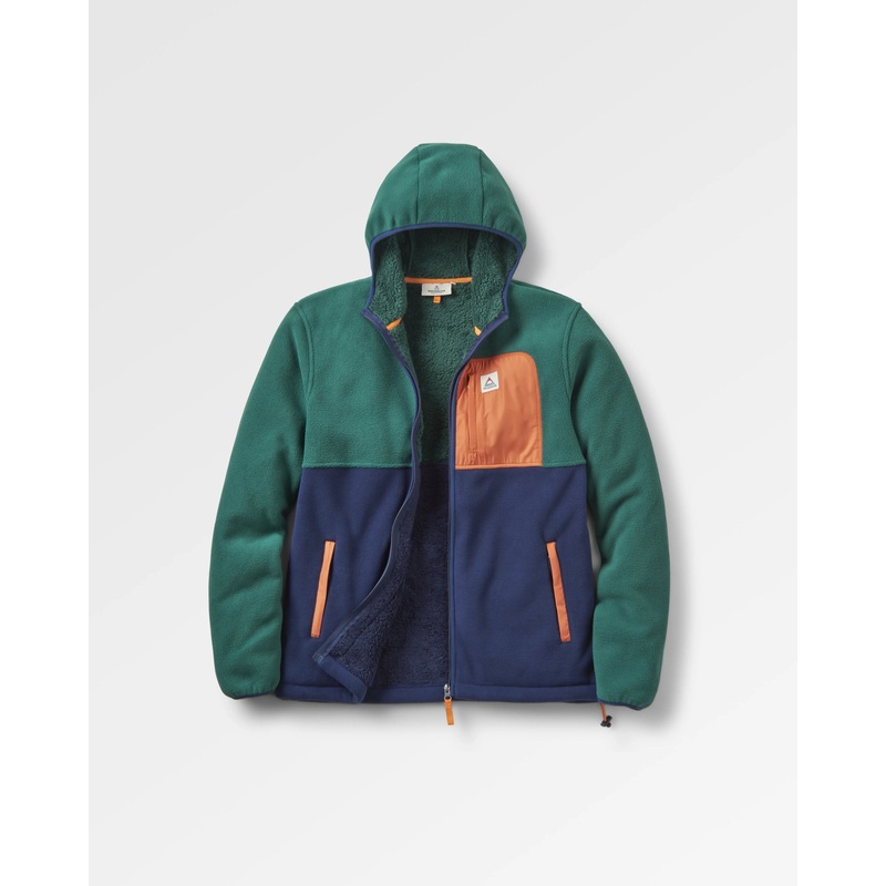 Loch Recyceltes Polarfleece mit Kapuze – Regenwald/Sattes Marineblau