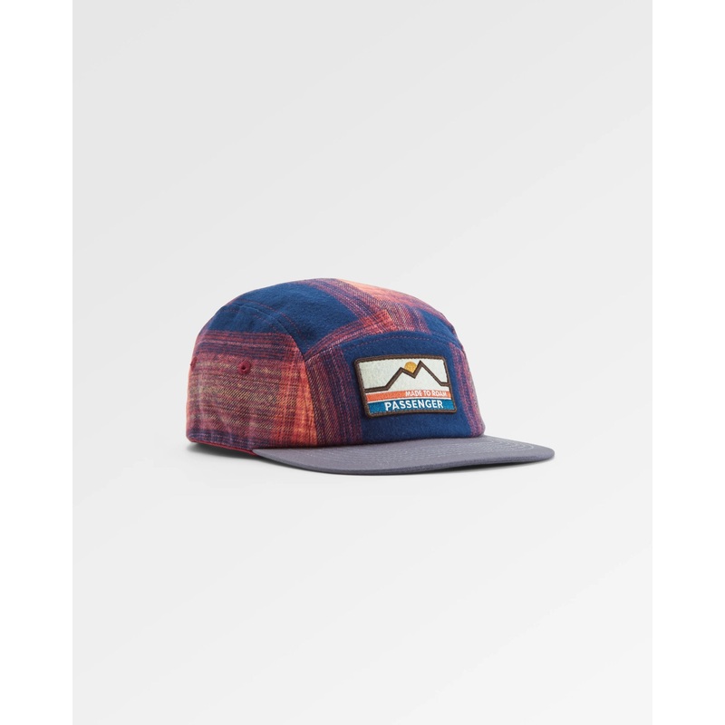 Fixie Recyceltes Flanell 5-Panel-Cap – Reiches Marineblau/ Roter Ocker Karo