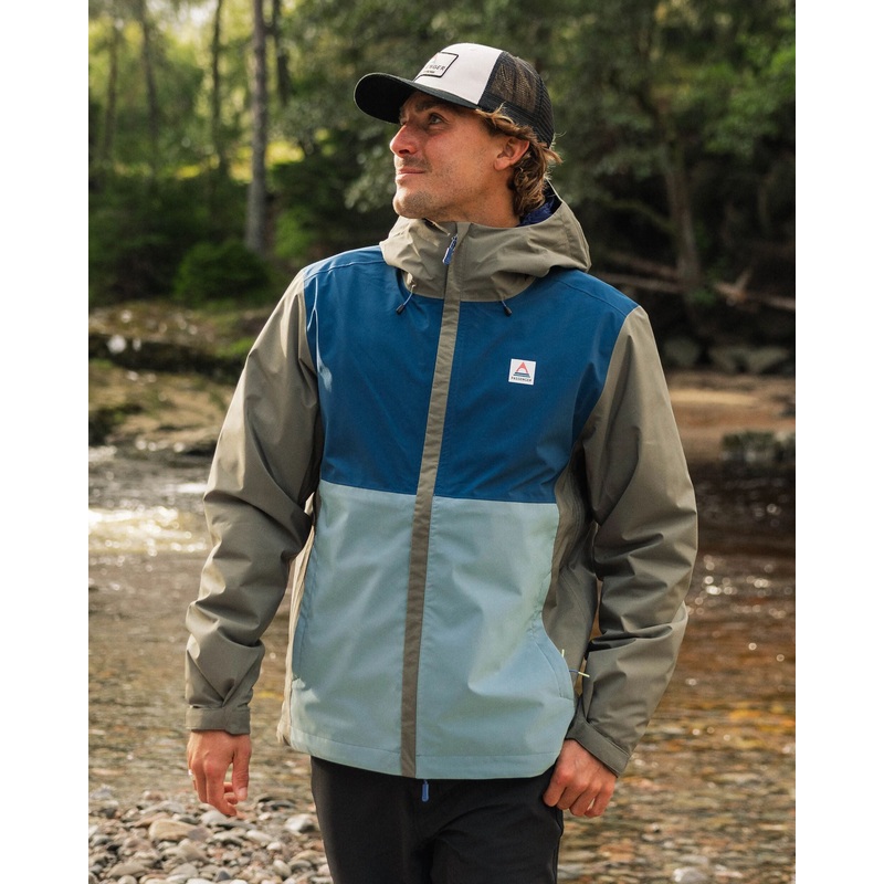 Downpour Recycelte Wasserdichte Jacke – Gezeitenblau/Arktis/Staubige Olive