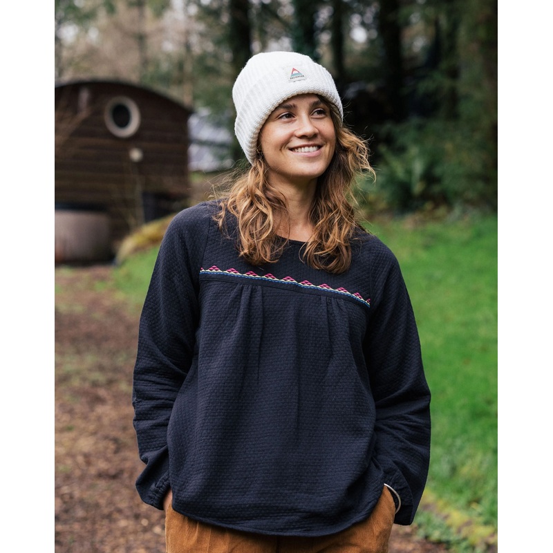 Petal Bio-Baumwoll-Langarmshirt  – Schwarz