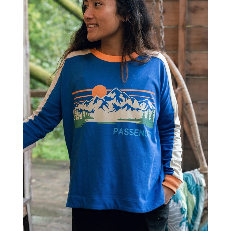 Hilltop Natrliches Baumwolle Langarm T-Shirt – Azurblau