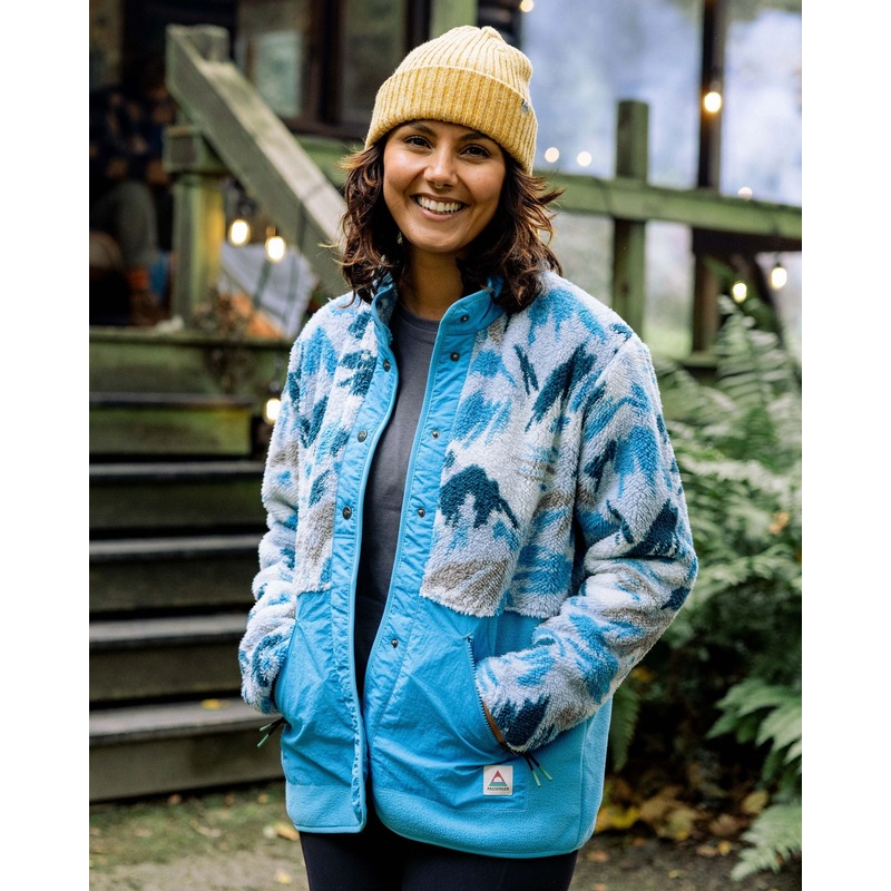 Navegado Recyceltes Soft-Touch Sherpa-Fleece – Abstrakt Berg Blau Nebel