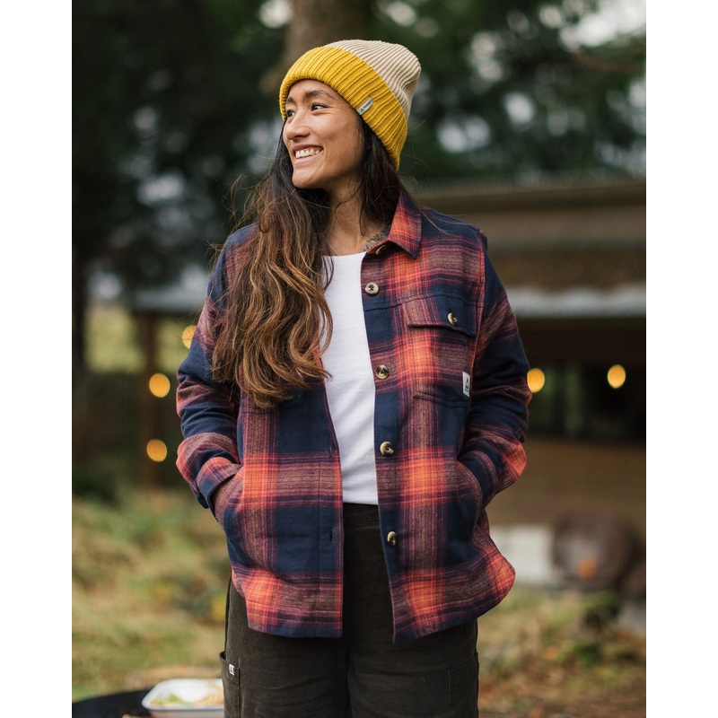 Stella Bio-Baumwoll-Langarmshirt – Reiches Marineblau/ Roter Ocker Karo