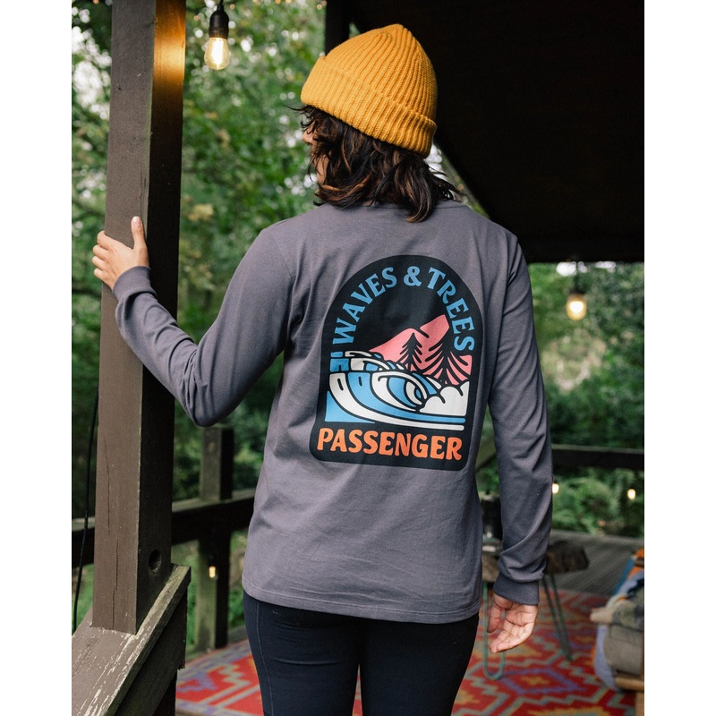Waves & Trees Recyceltes Langarmshirt – Holzkohle