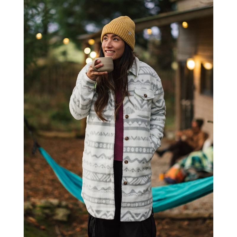 Cloudy 2.0 Recyceltes Sherpa-Fleece-Hemd – Berg Geo Vintage Wei