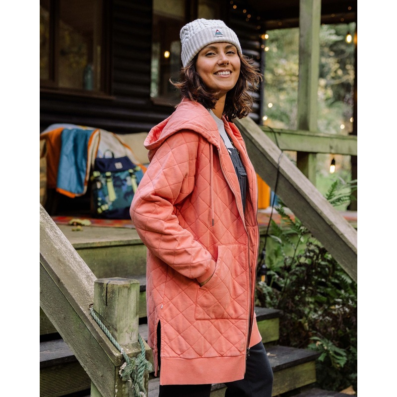 Getaway Recycelte Gesteppte Kapuzenjacke mit Reiverschluss – Gebranntes Orange