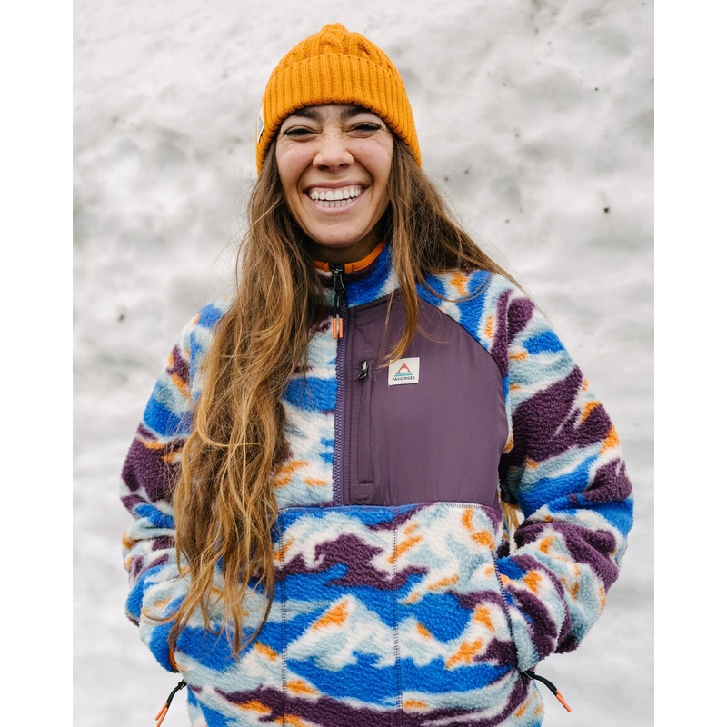 Home 1/2 Zip Recyceltes Sherpa-Fleece – Szenisches Berg-Azurblau