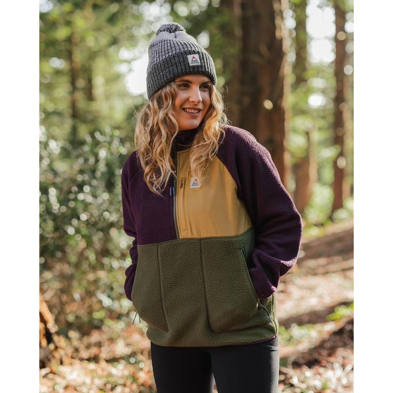 Home 1/2 Zip Recyceltes Sherpa-Fleece – Tiefes Pflaume/Khaki