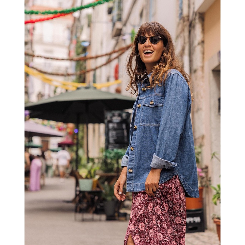 Coral Organic Langarmshirt – Gewaschener Denim