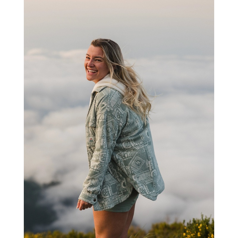 East Recyceltes Polar-Fleece-Hemd – Vintage Patchwork Pistazie