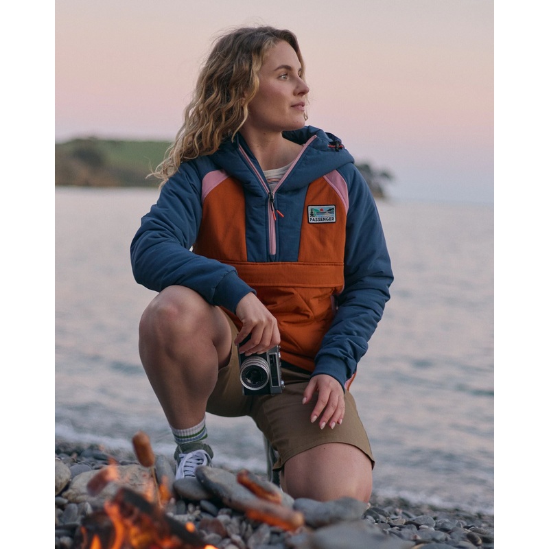 Ocean 2.0 Recycelte Isolierte 1/2 Reiverschluss Jacke – Dunkles Denim/Sonnenuntergang Orange