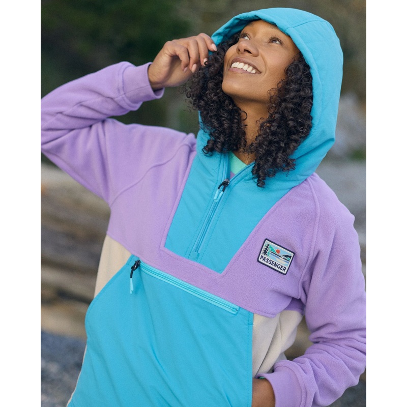 Alexander 2.0 Recyceltes Polar-Kapuzenfleece – Retro Lila/Blauvogel