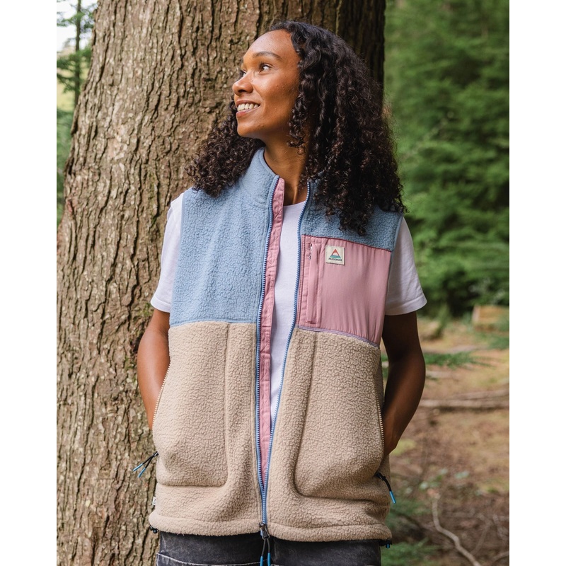 Fairbanks Recycelte Sherpa Weste mit Reiverschluss – Verblasstes Denim/Einfaches Taupe