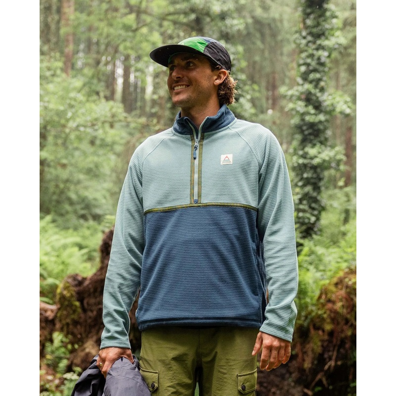 Overlook recyceltes Polar-Fleece im Gitterdesign – Arktis/Dunkel Denim