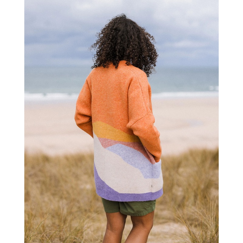 Scenic Langer Strickcardigan Aus Recyceltem Material – Szenischer Sonnenaufgang Orange