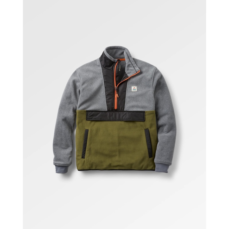 Waldland Kapuzenloses Recyceltes Polarfleece – Grau Meliert/Khaki