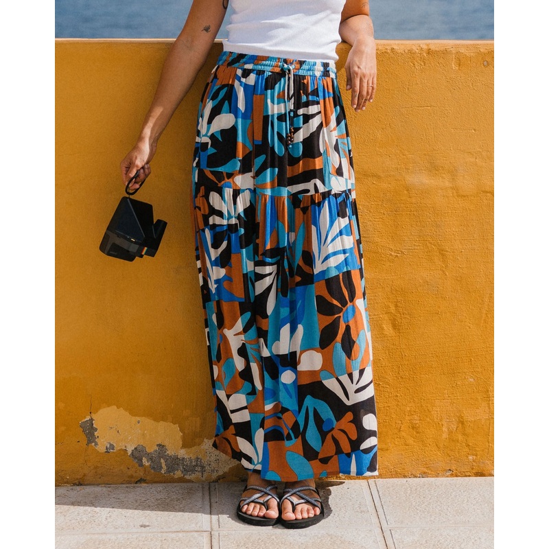 Zephyr Gewebter Maxi-Rock – Berglaub Blau