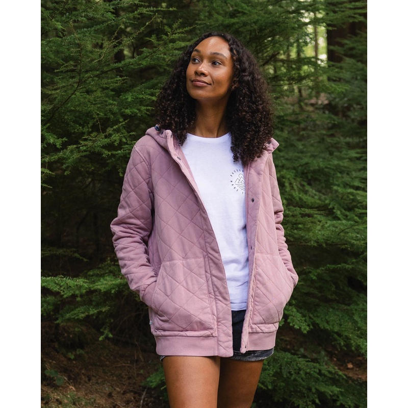 Clementine Recycelter Gesteppter Kapuzenpullover knpfbar – Rosa Dunst