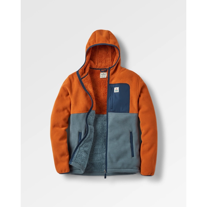 Loch Recyceltes Polarfleece mit Kapuze – Sonnenuntergang Orange/Sturm Grau