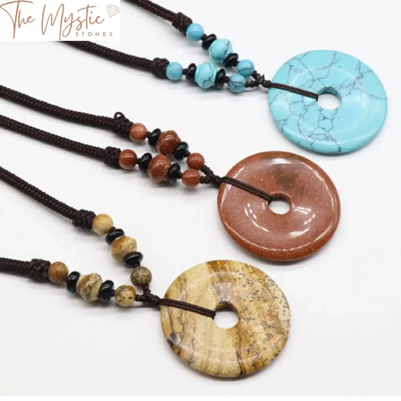 39mm Circle Donut Gemstone Pendant Necklace