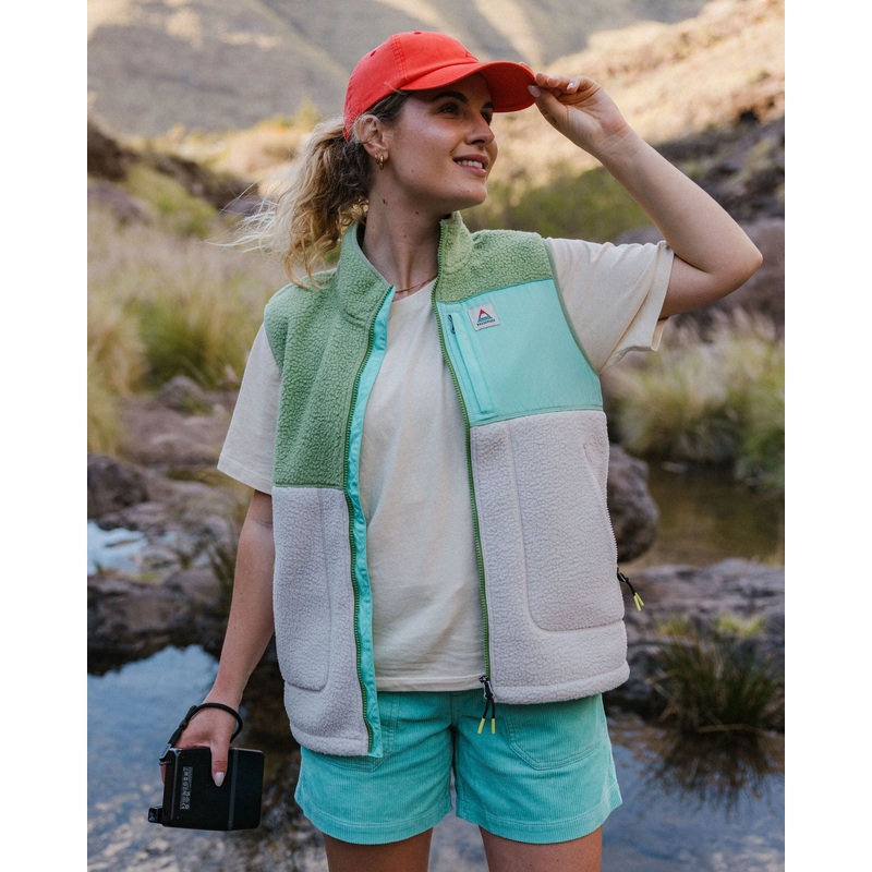 Fairbanks Recycelte Sherpa Weste mit Reiverschluss – Stielgrn/Vintagewei