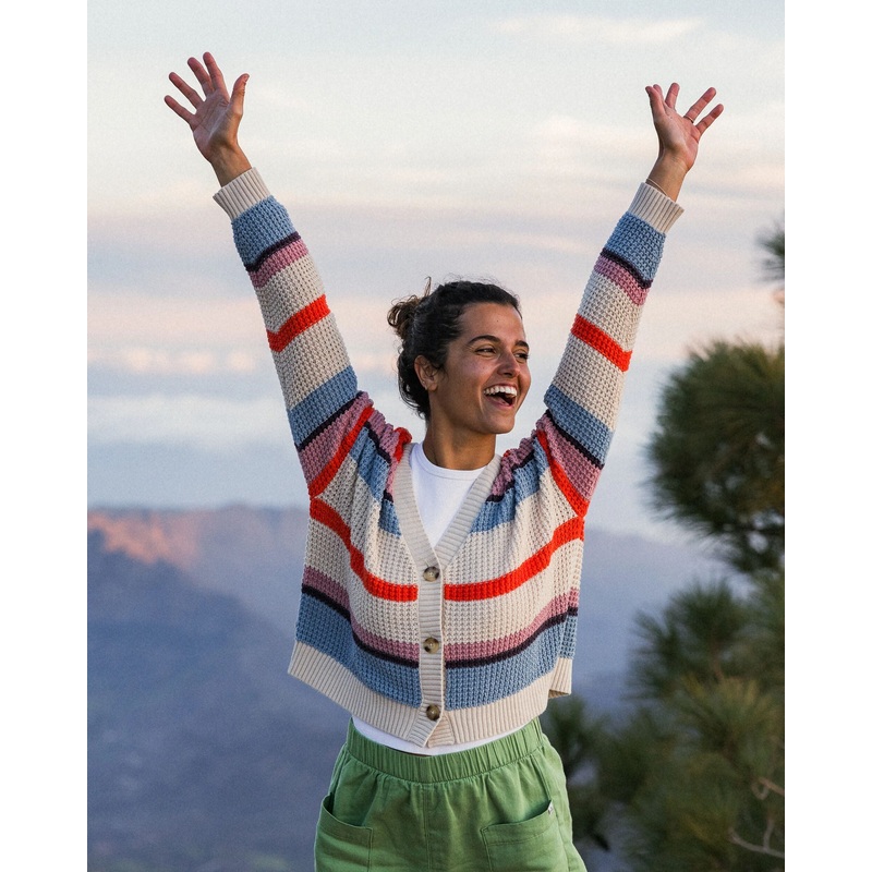 Reflexion Offene Strickjacke mit Streifen – Mehrfarbig Wei Gestreift