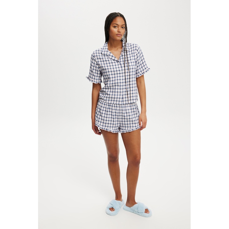 Flannel Short Sleeve Shirt And Short Sleep Set