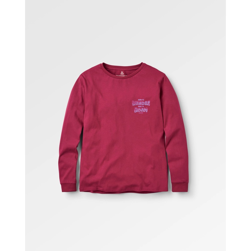 Woodcut Recyceltes Baumwoll-Langarmshirt – Cranberry