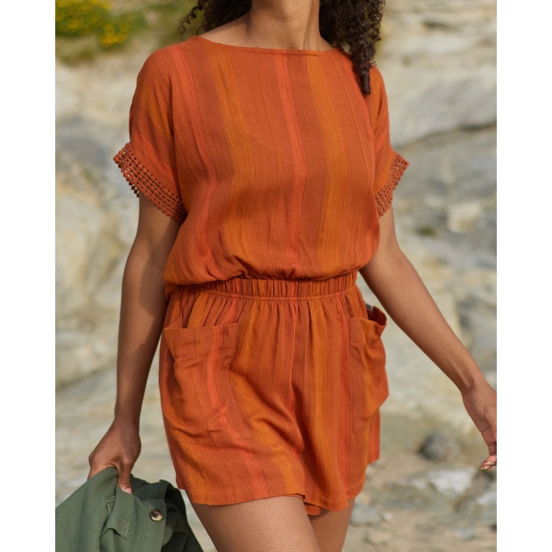 Clarity Kurzes Skort-Kleid – Orange Glut Gestreift