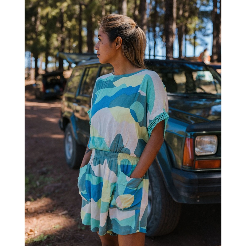 Clarity Kurzes Skort-Kleid – Vista Patchwork Aqua