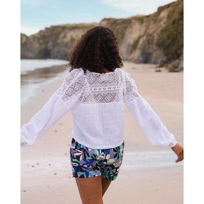 Flurry Gewebtes Langarmshirt – Wei