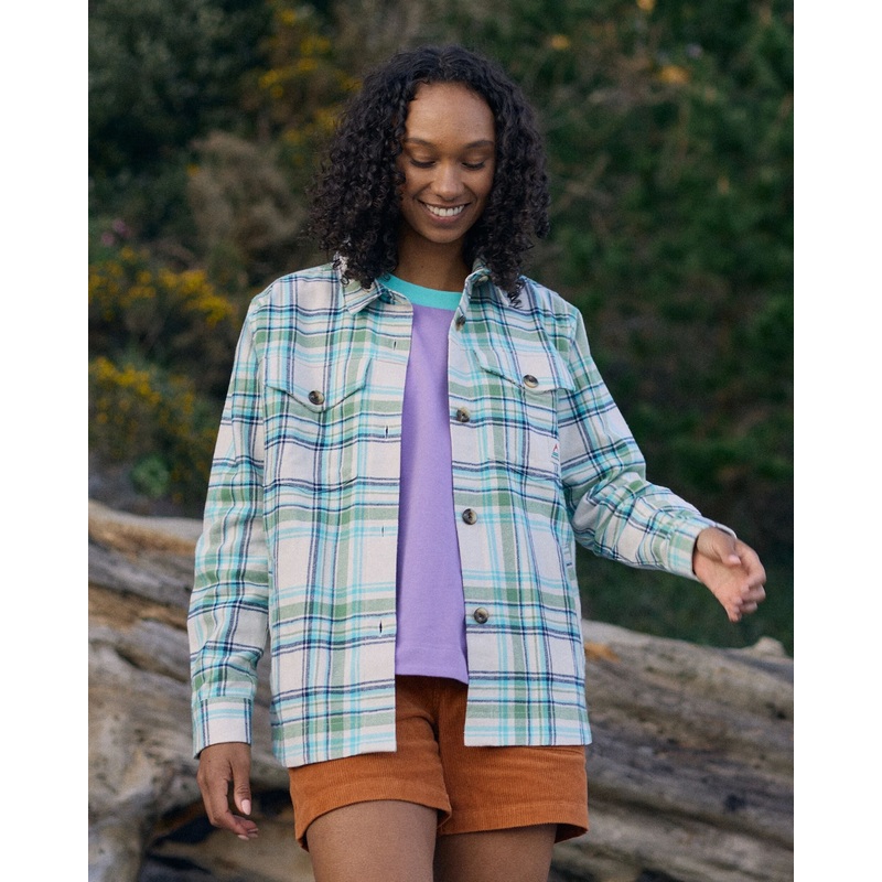 Stella Bio-Baumwoll-Langarmshirt – Vintage Wei/Stngel Grn Kariert