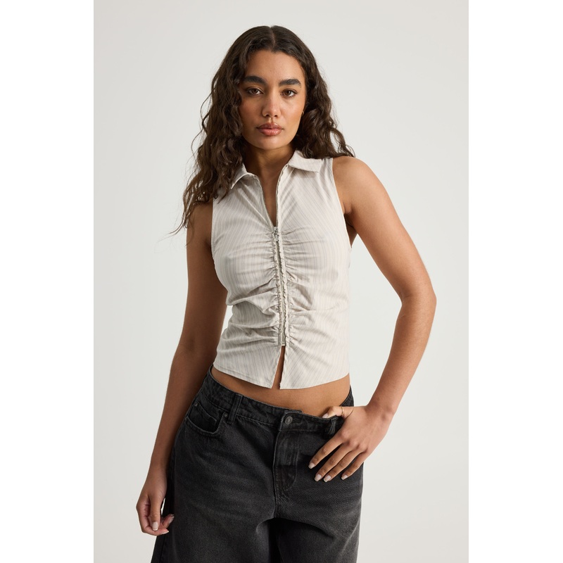 Zip Front Sleeveless Shirt|2XS|XS|S|M|L|XL|2XL