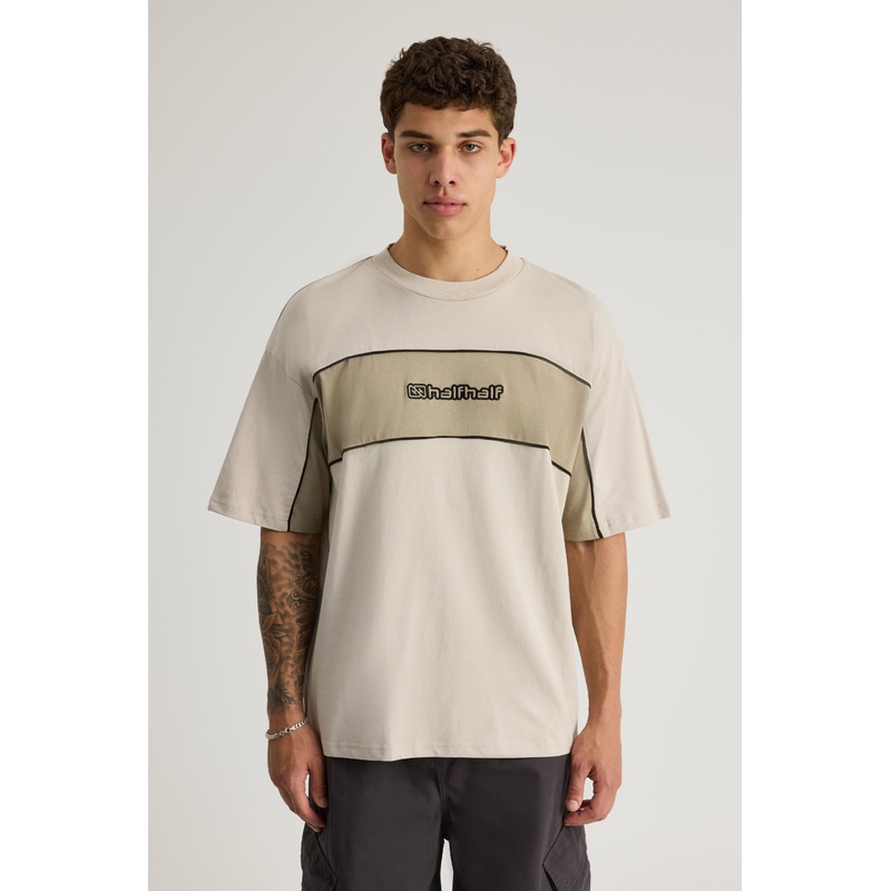 Half Half Box Fit Panelled Graphic Tshirt