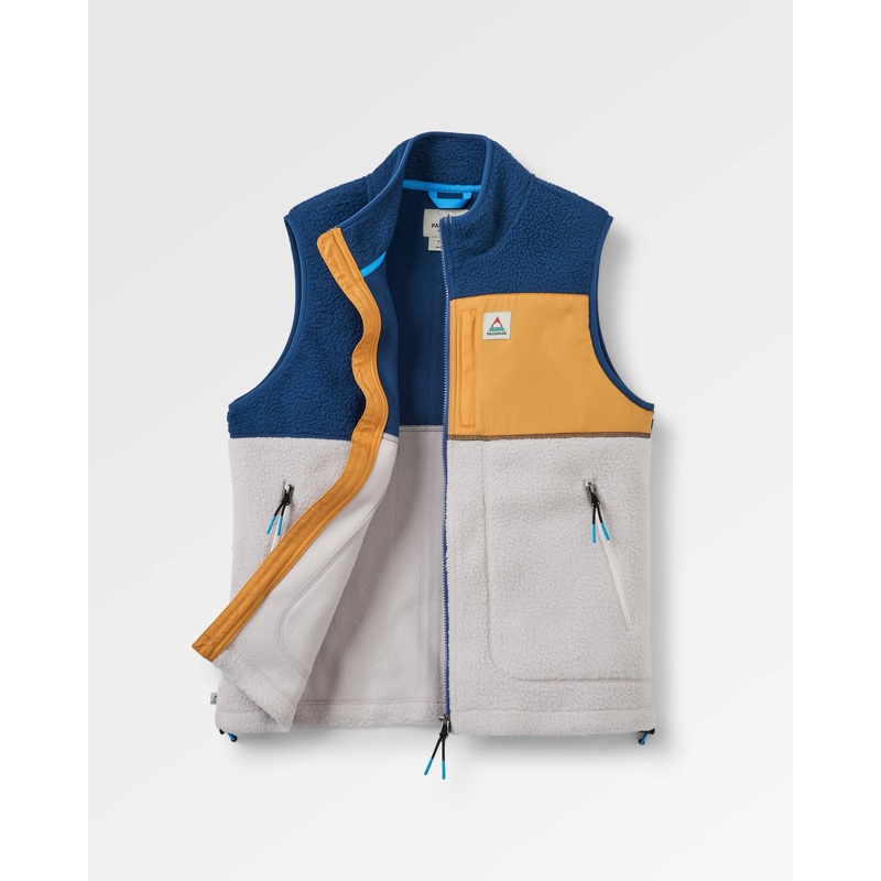 Fairbanks Recycelte Sherpa Weste mit Reiverschluss – Dunkles Denim/Vintage Wei