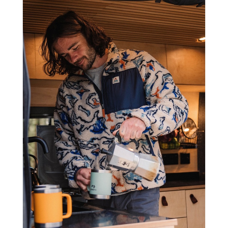 Offroad Recycelter Sherpa-Fleece mit halbem Reiverschluss – Abstrakte Schichten Multi