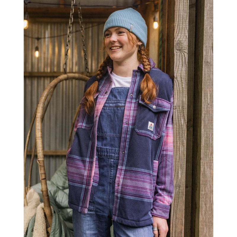 East Recyceltes Polar Fleece Hemd – Rich Navy/Pinker Dunst Kariert