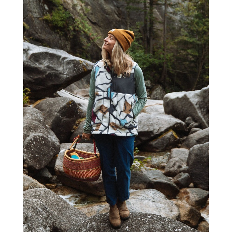 Fairbanks Recycelte Sherpa Weste mit Reiverschluss – Abstract Trails Off White