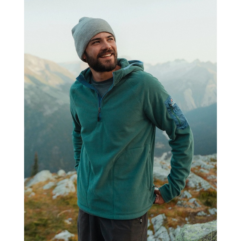 Forestscape Recycled Grid Fleece Hoodie – Deep Ocean