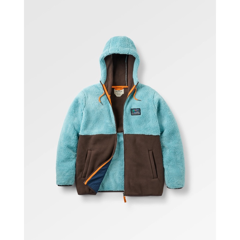 Nestling Sherpa Kapuzenfleece – Retro Blau/Espresso