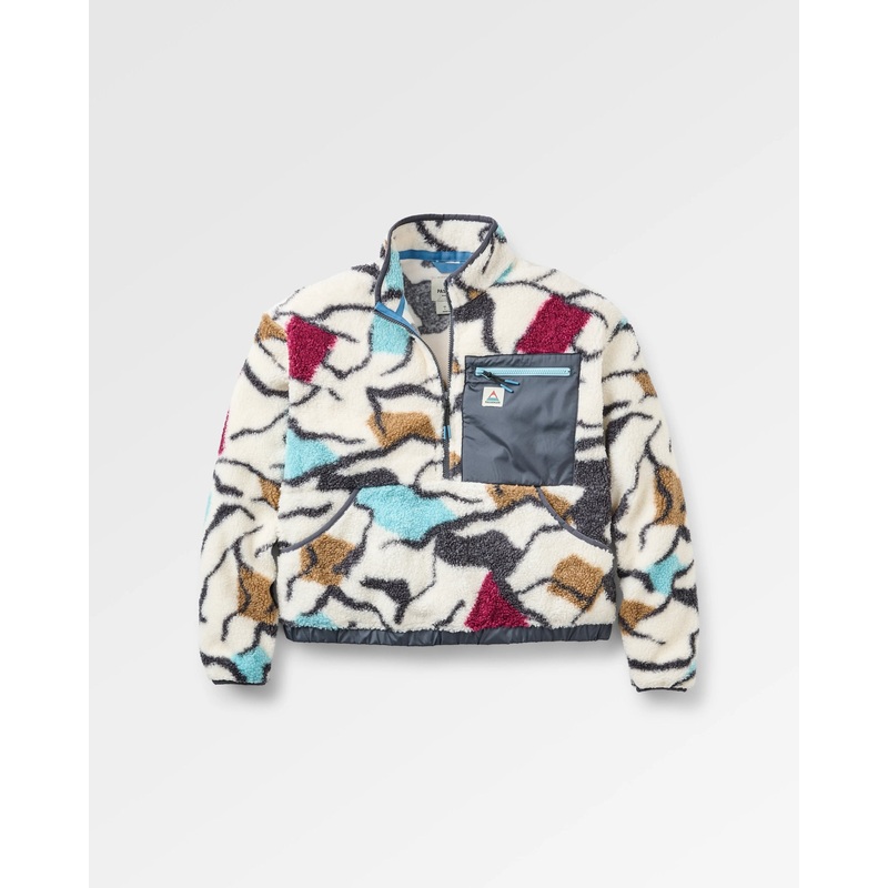 Ravi Recyceltes Sherpa-Fleece – Abstrakte Pfade Off White